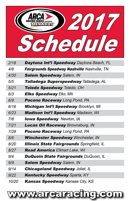 ARCA Schedule - Scott Edwards Racing